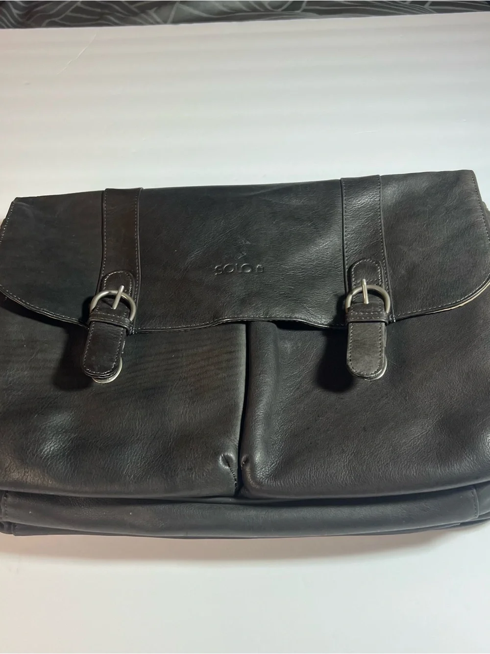 solo Black Leather Briefcase Messenger for Men